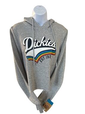 Dickies Grey Pullover Crop Top Hoodie with Rainbow Stripe Logo